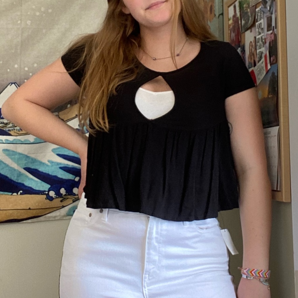 Black Flowy Cut Out Shirt